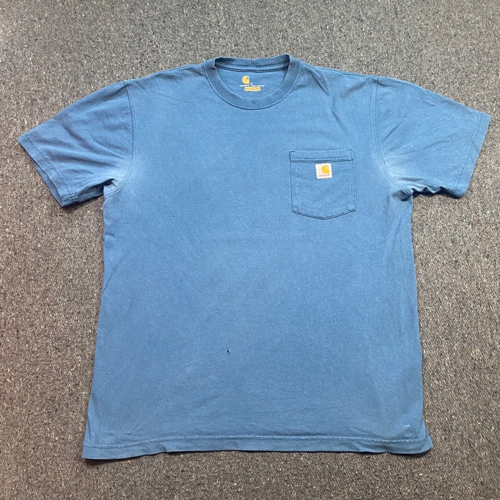 Carhartt Pocket TShirt Sz L Mens Blue Gorpcore Workwear Streetwear Faded Tee